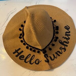 Tan Sun Hat with Black Pom Poms